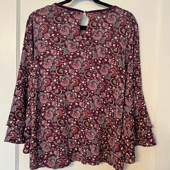 Ann Taylor Loft Purple Spring Floral Print Top Ruffle Long Sleeve, Medium - Picture 7 of 9